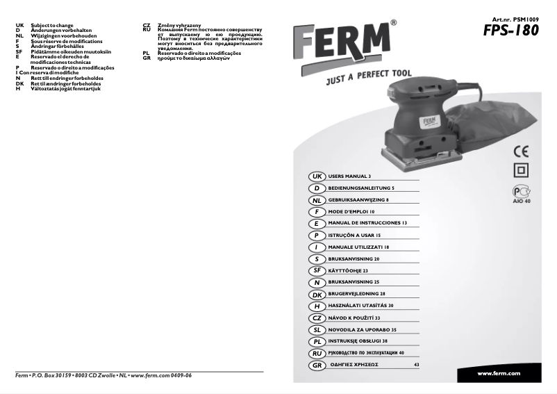Page n°1 - Manuel utilisateur Ferm PSM1009