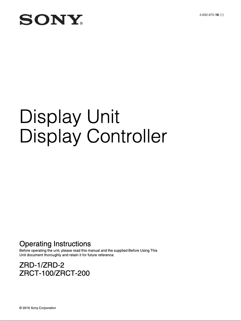 Page n°1 - Manuel utilisateur Sony ZRD-2