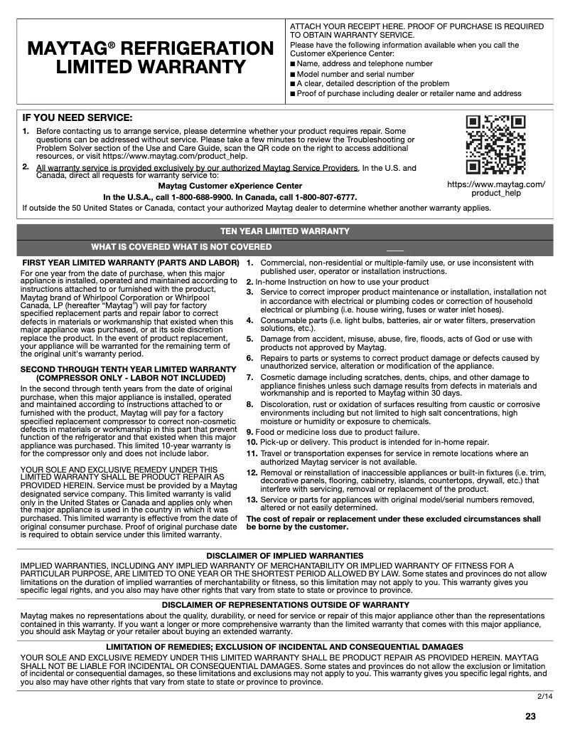 Page 1 de la notice Mode d'emploi Maytag MFC2062FE