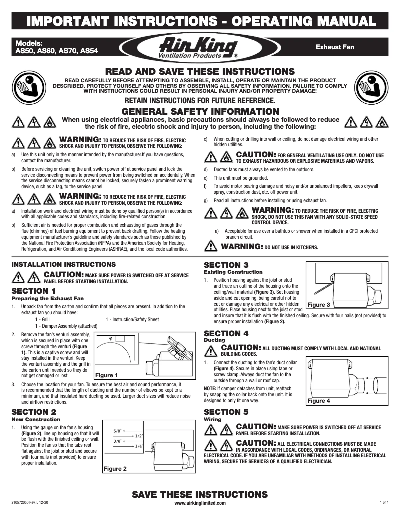 Page 1 de la notice Instructions / montage Air King AS50