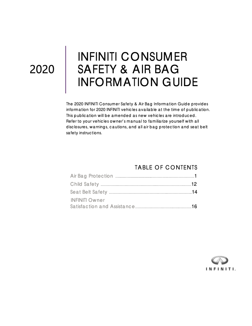 Page n°1 - Instructions de sécurité Infiniti QX60 (2020)