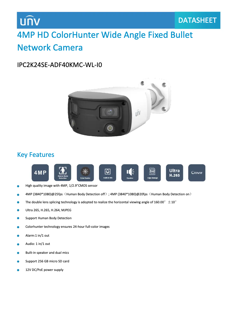 Page n°1 - Fiche technique UniView IPC2K24SE-ADF40KMC-WL-I0