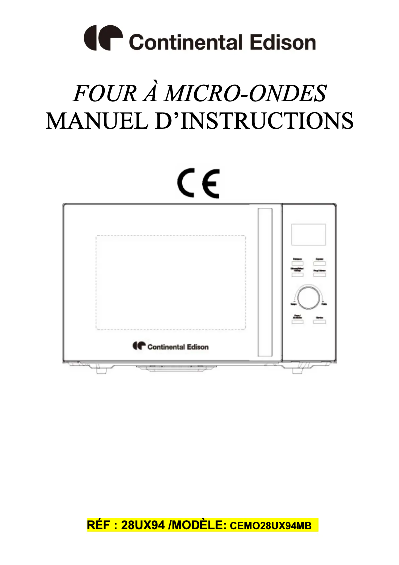 Página 1 del manual Manual de usuario Continental Edison CEMO28UX94MB