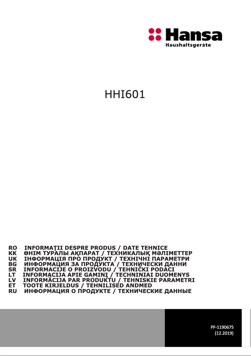 Page n°1 - Manuel utilisateur Hansa BHI68369