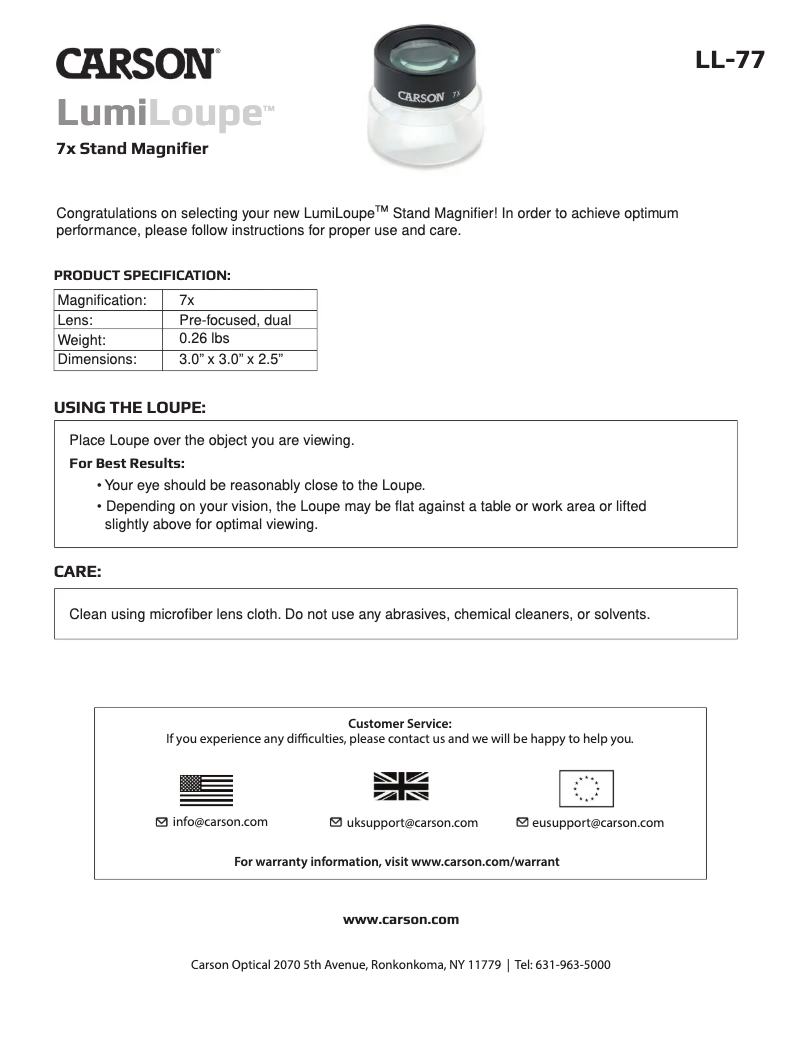 Image de la première page du manuel de l'appareil LumiLoupe LL-77