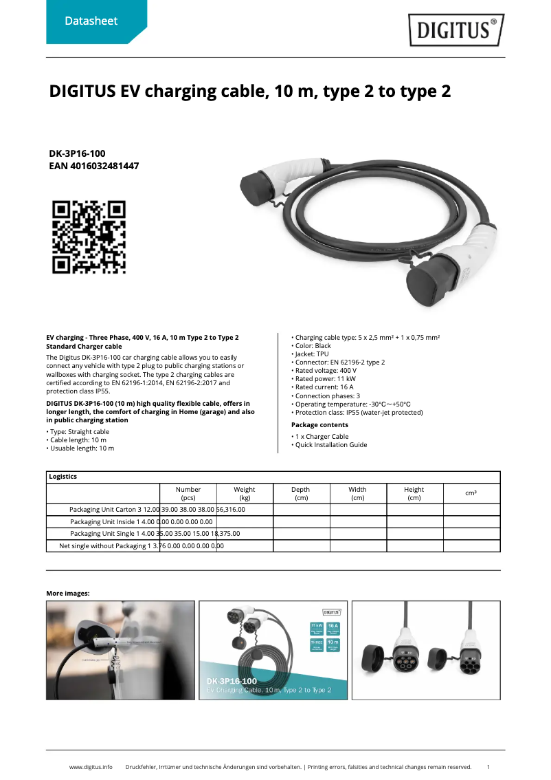 Page 1 de la notice Fiche technique Digitus DK-3P16-100