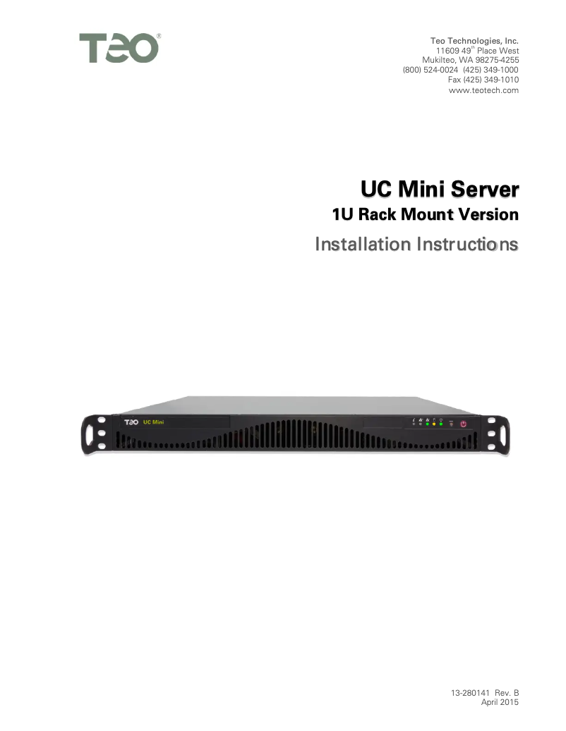 Page n°1 - Manuel utilisateur Teo UC Mini