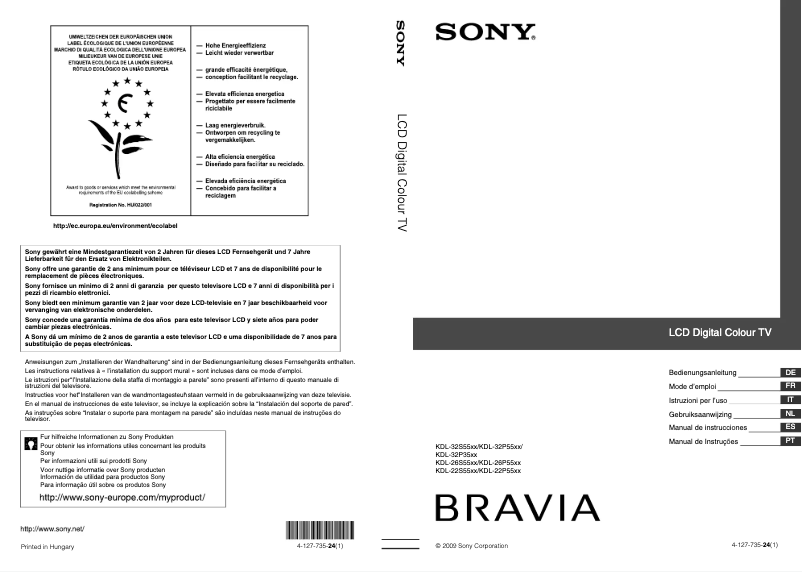 Page 1 de la notice Manuel utilisateur Sony Bravia KDL-26S5500