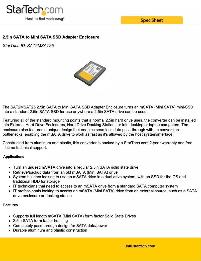 Page 1 de la notice Brochure StarTech.com SAT2MSAT25