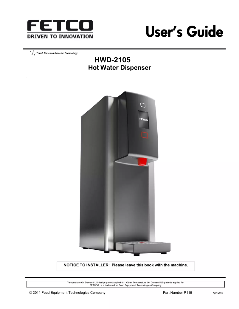 Page n°1 - Manuel utilisateur Fetco HWD-2105