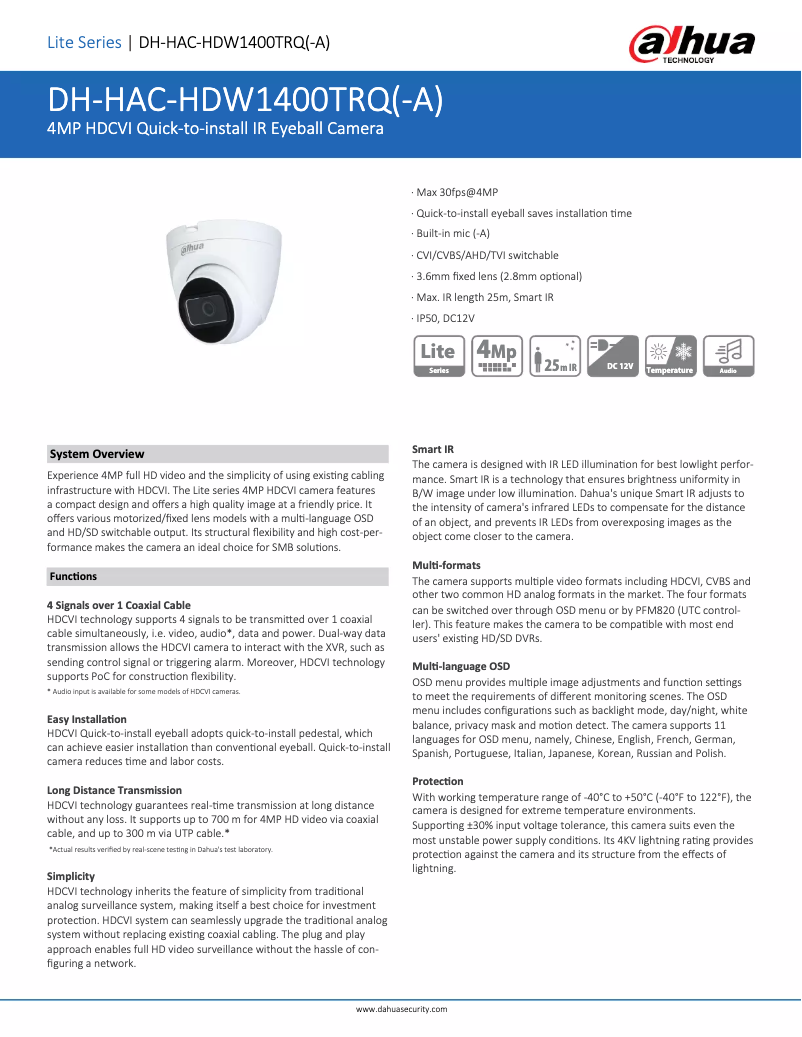 Image de la première page du manuel de l'appareil HAC-HDW1400TRQ-A