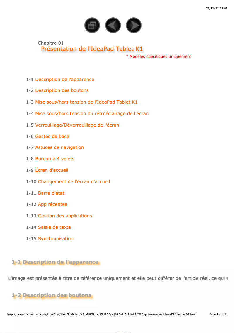 Page n°1 - Manuel utilisateur Lenovo IdeaPad K1