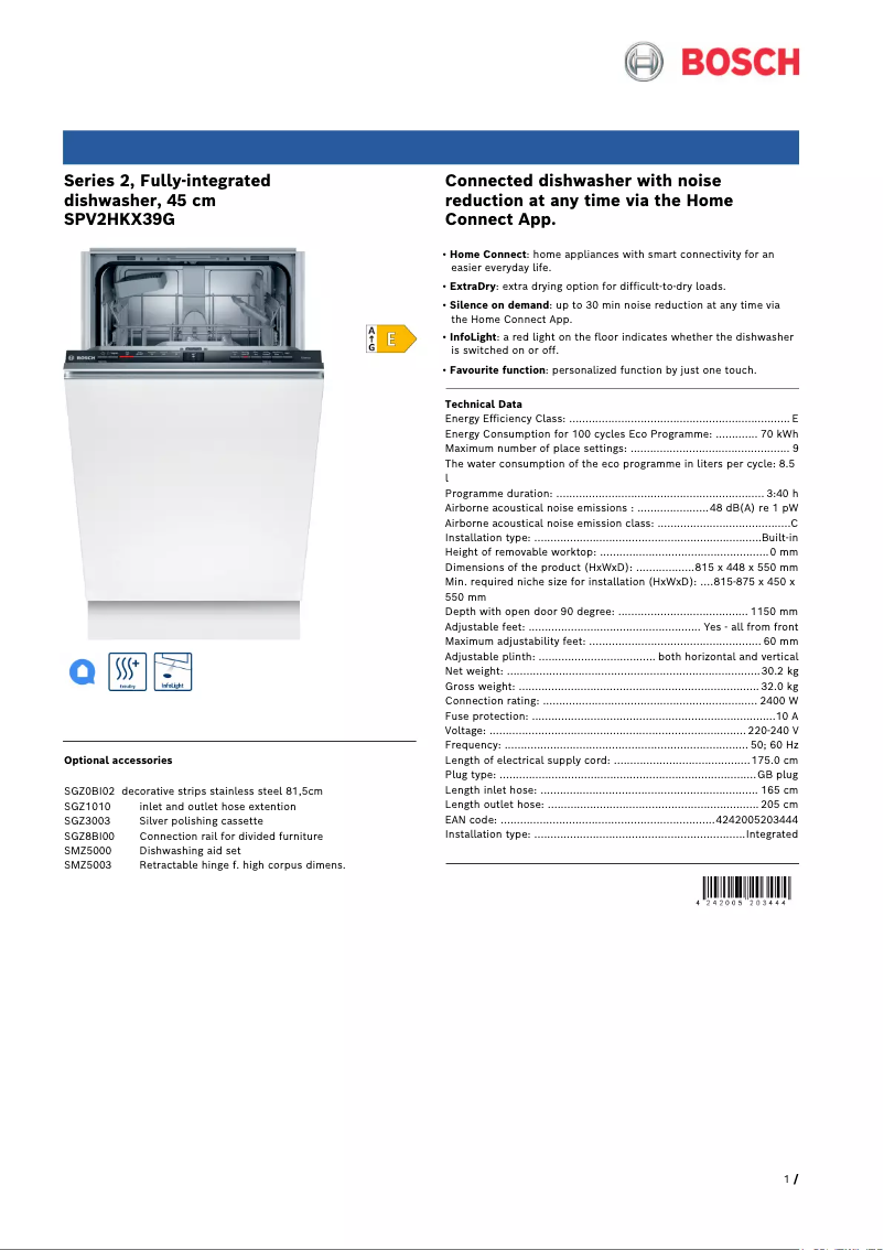 Image de la première page du manuel de l'appareil SPV2HKX39G