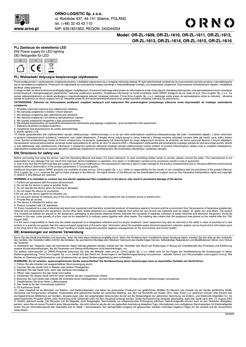 Página 1 del manual Manual de usuario ORNO OR-ZL-1611