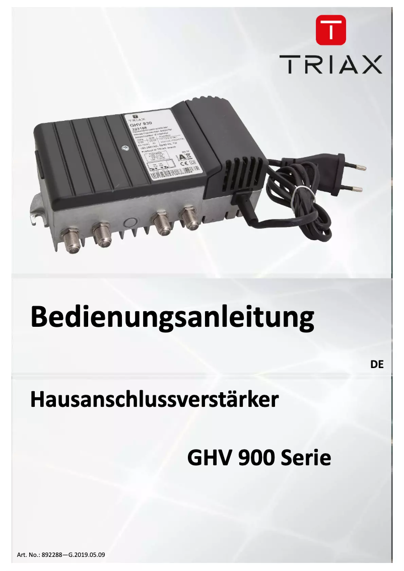 Page n°1 - Manuel utilisateur Triax GHV 930