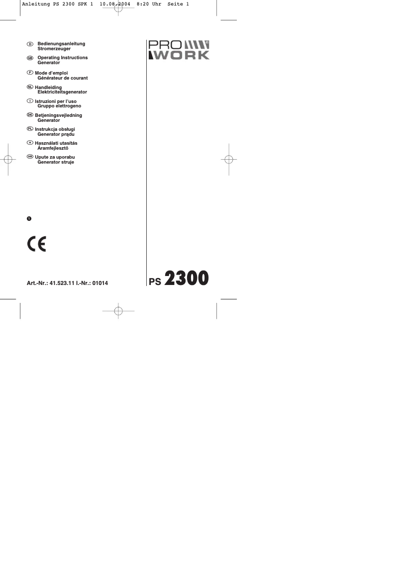 Page n°1 - Manuel utilisateur Prowork PS 2300