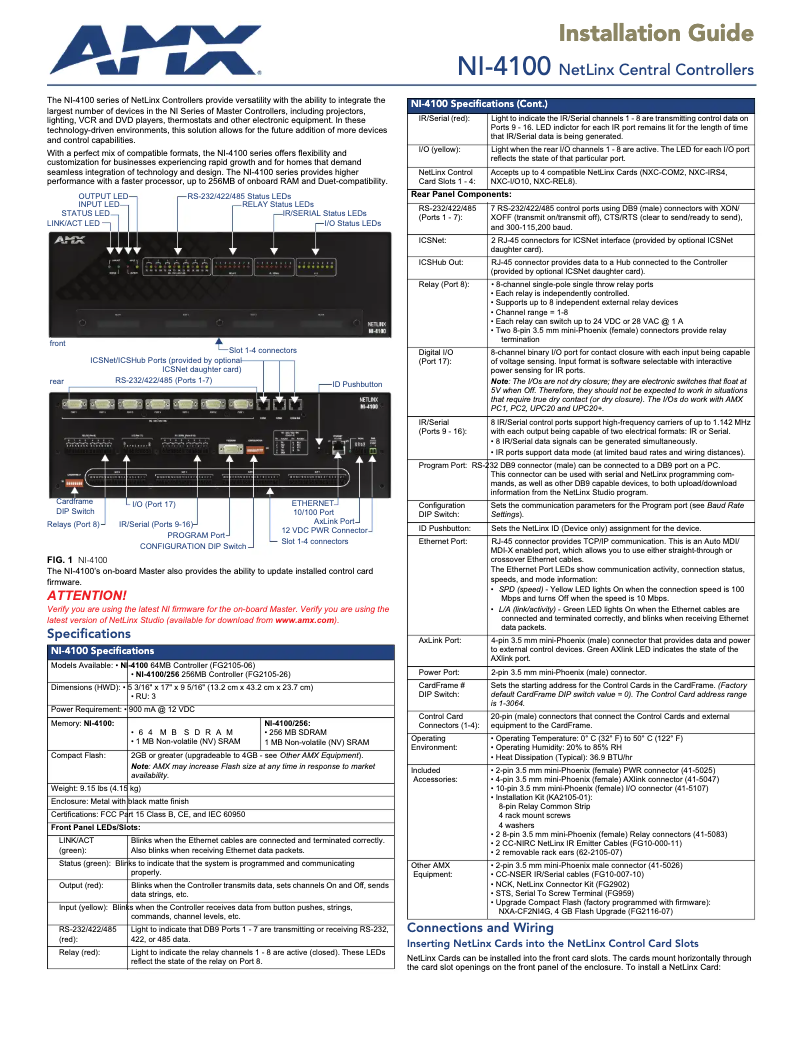 Page 1 de la notice Manuel utilisateur AMX NI-4100