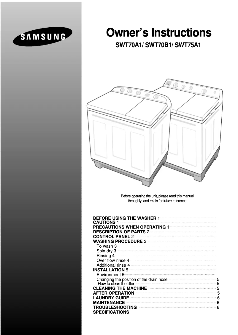 Image de la première page du manuel de l'appareil SWT70B1P