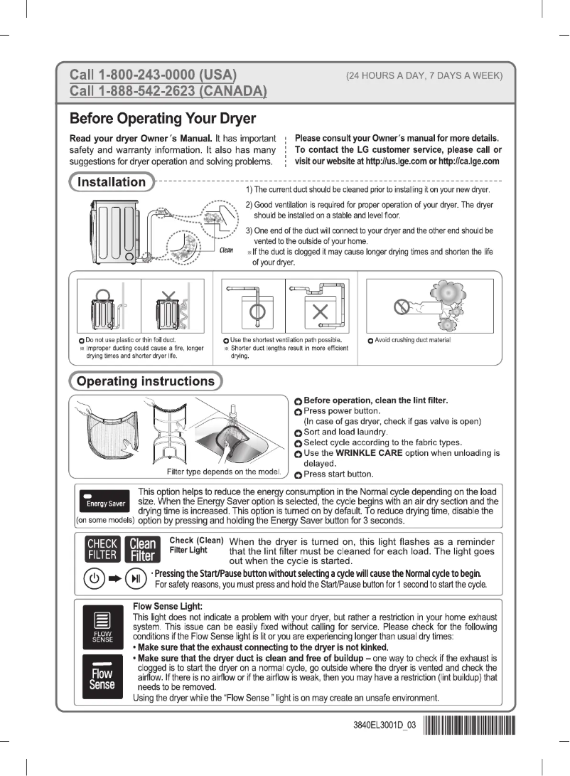 Page n°1 - Guide de démarrage rapide LG DLE6100M
