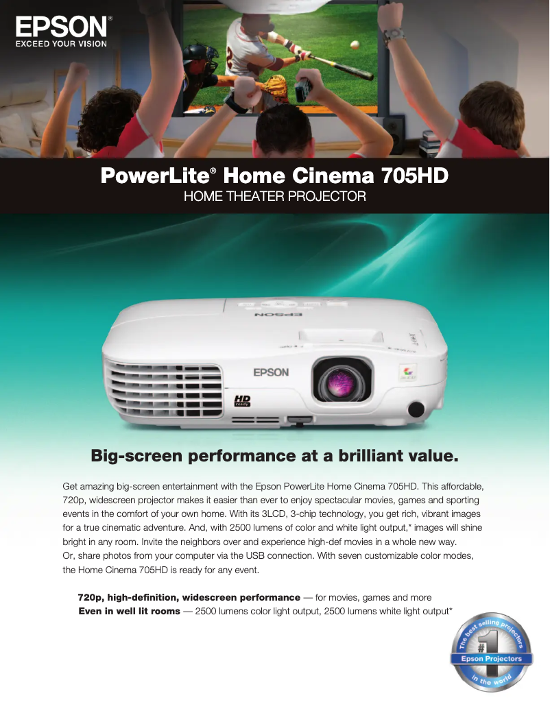 Imagen de la primera página del manual del dispositivo PowerLite Home Cinema 705HD