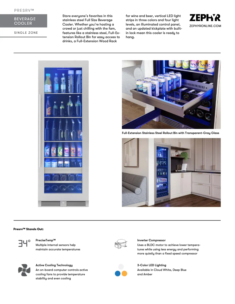 Page 1 de la notice Fiche technique Zephyr Presrv PRB24F01BG