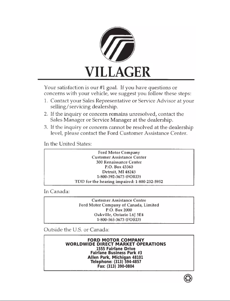 Image de la première page du manuel de l'appareil Villager (1998)