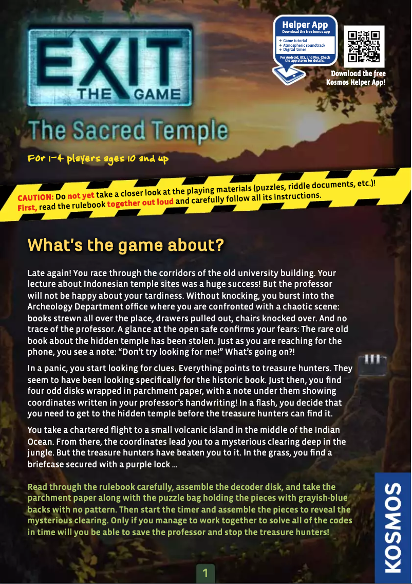 Page n°1 - Manuel utilisateur Thames & Kosmos EXIT: The Sacred Temple (with Jigsaw Puzzles)