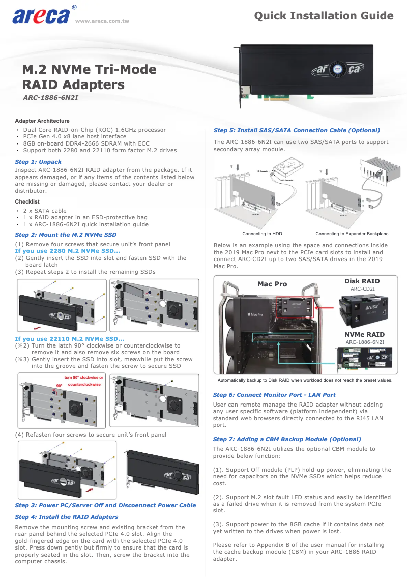 Page 1 de la notice Manuel utilisateur Areca ARC-1886-6N2I