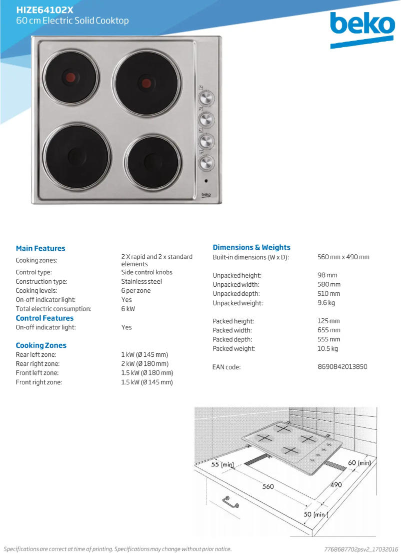 Image de la première page du manuel de l'appareil HIZE64102X