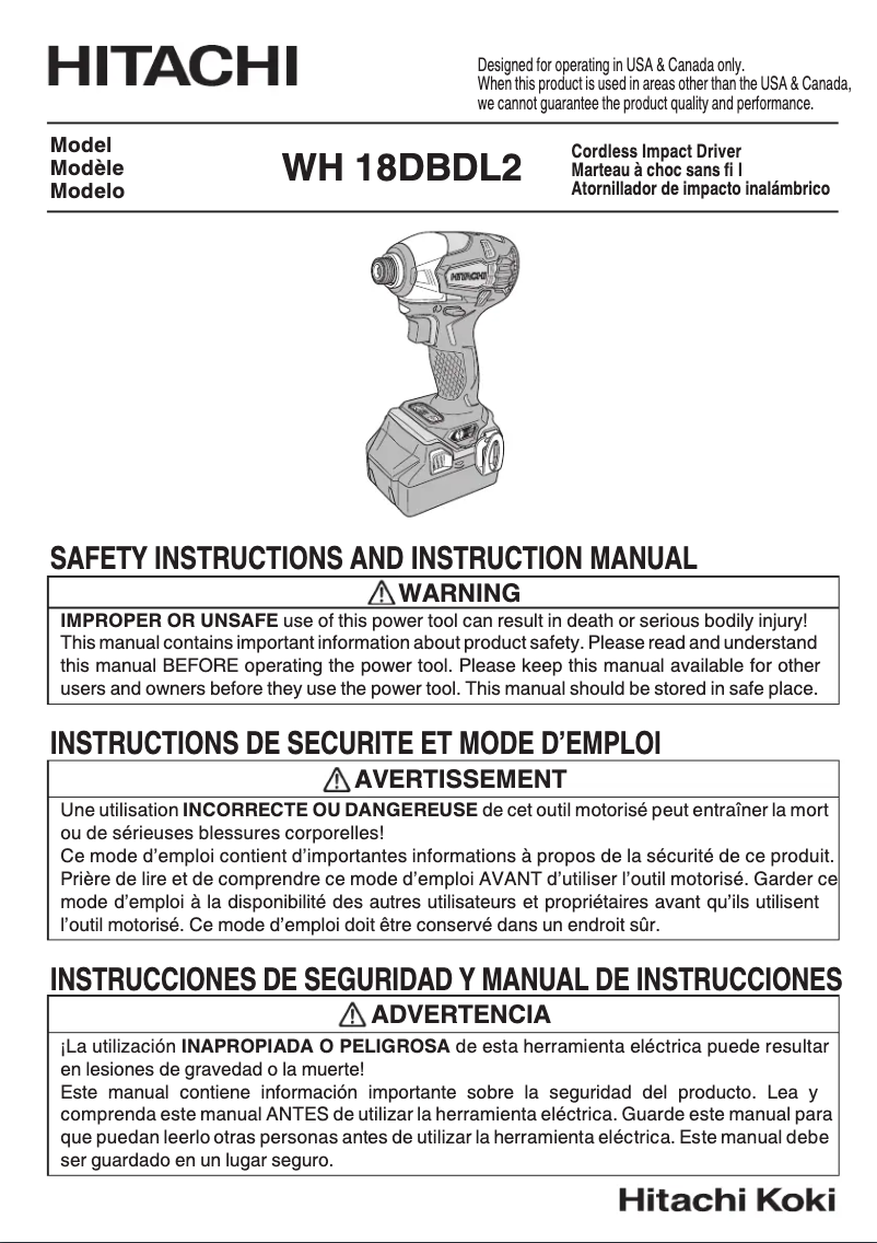 Image de la première page du manuel de l'appareil WH18DBDL2