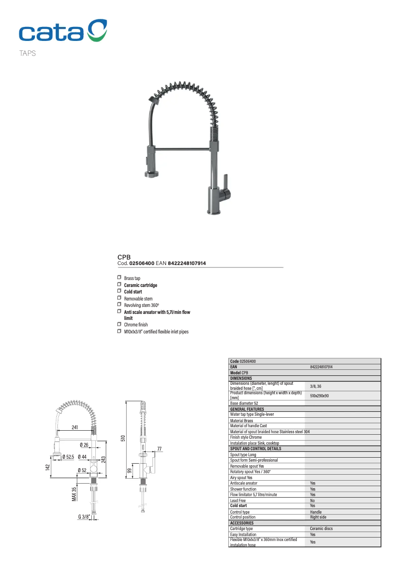 Page 1 de la notice Manuel utilisateur CATA CPB