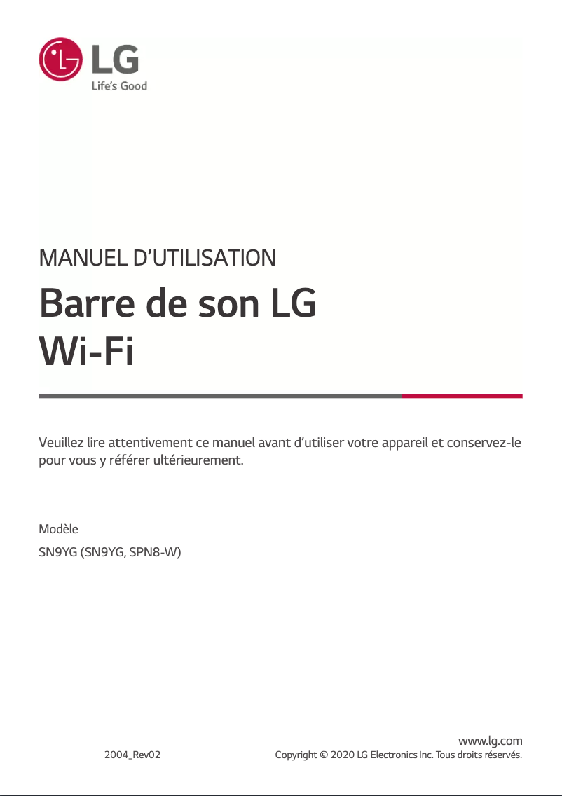 Page 1 de la notice Manuel utilisateur LG SN9YG