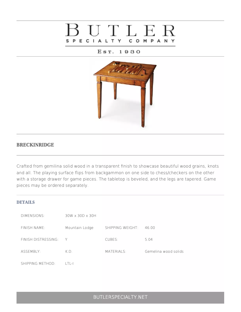 Page 1 de la notice Manuel utilisateur Butler Breckinridge