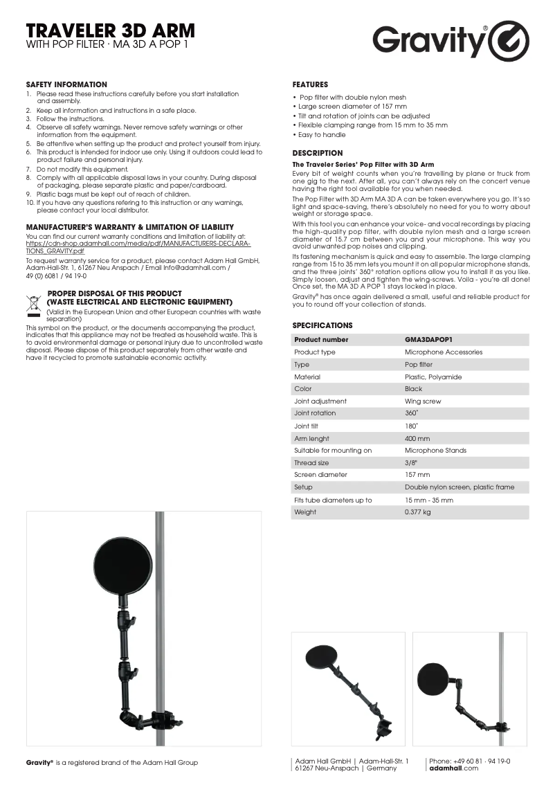 Página 1 del manual Manual de usuario Gravity MA 3D A POP