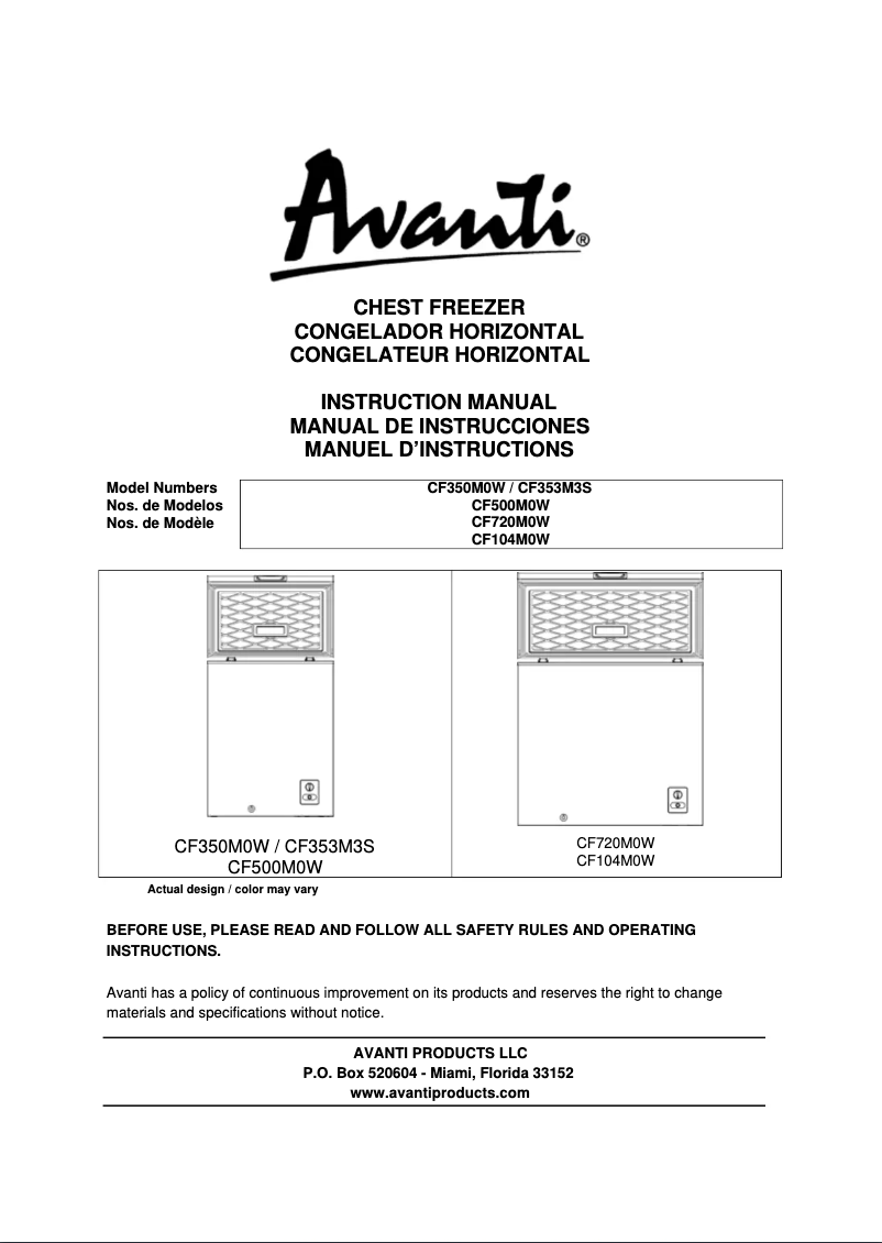 Page n°1 - Manuel utilisateur Avanti CF500M0W-IS