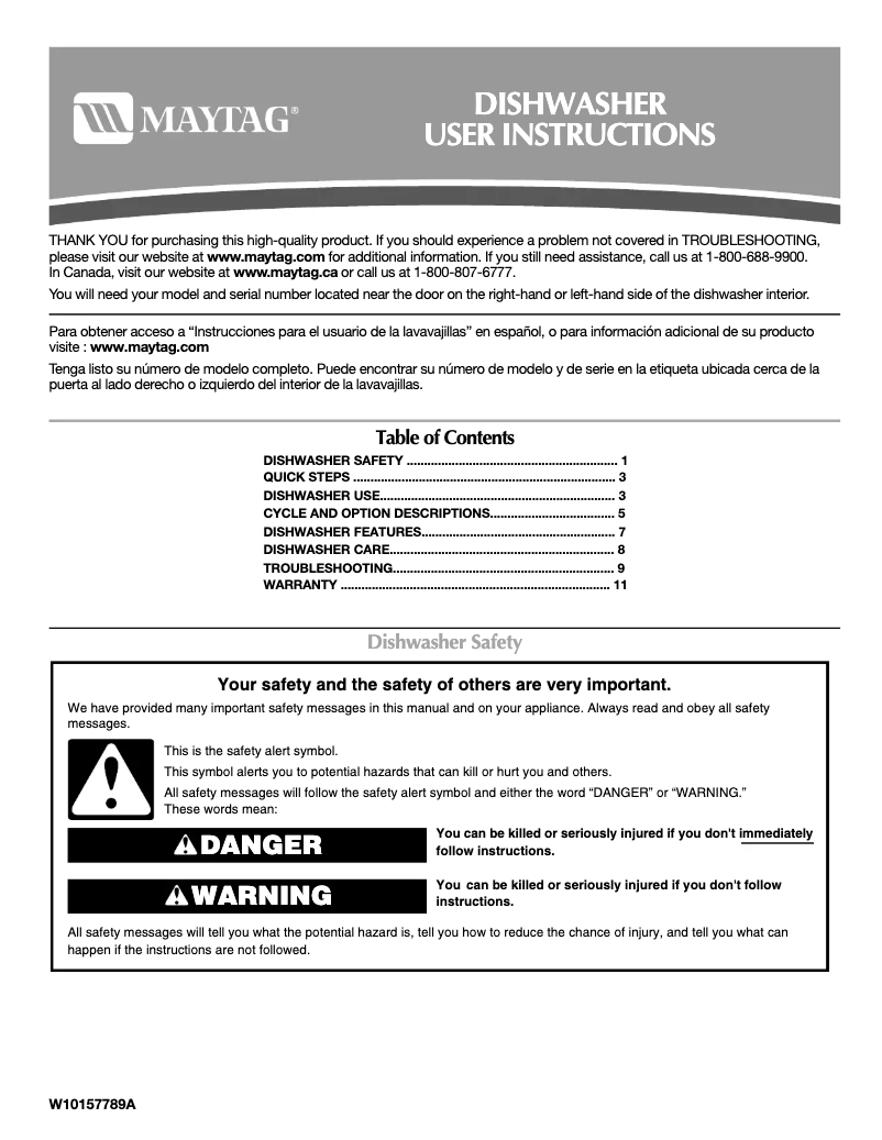 Page 1 de la notice Manuel utilisateur Maytag MDB8951BWW