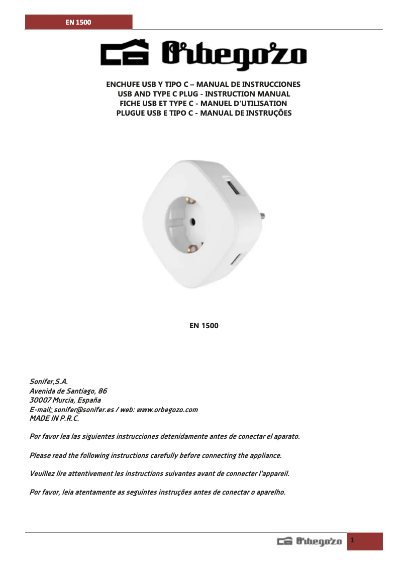 Page 1 de la notice Manuel utilisateur Orbegozo EN 1500