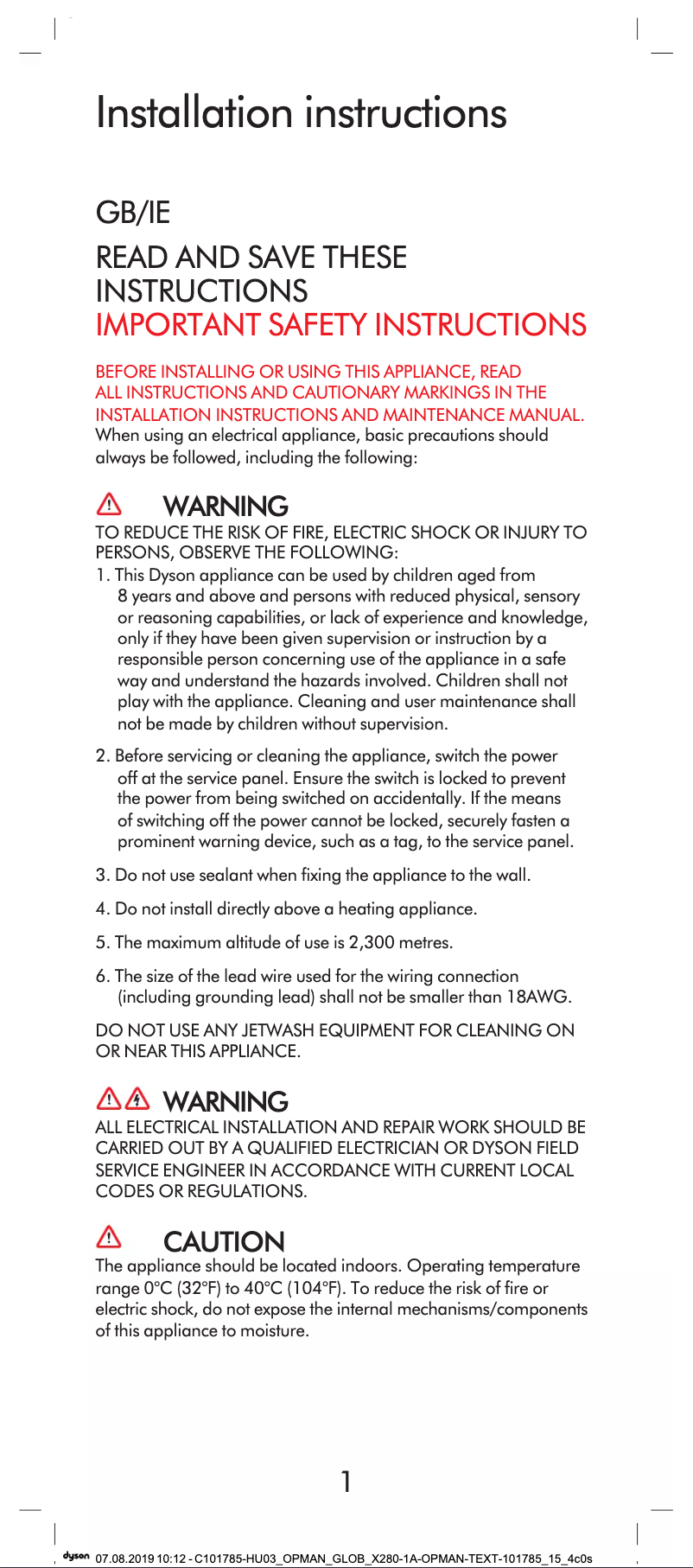 Page 1 de la notice Manuel utilisateur Dyson Airblade 9kJ