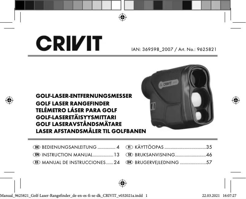 Page 1 de la notice Manuel utilisateur Crivit IAN 369598