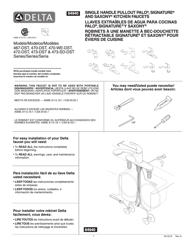 Page 1 de la notice Manuel utilisateur Delta 470-WE-DST