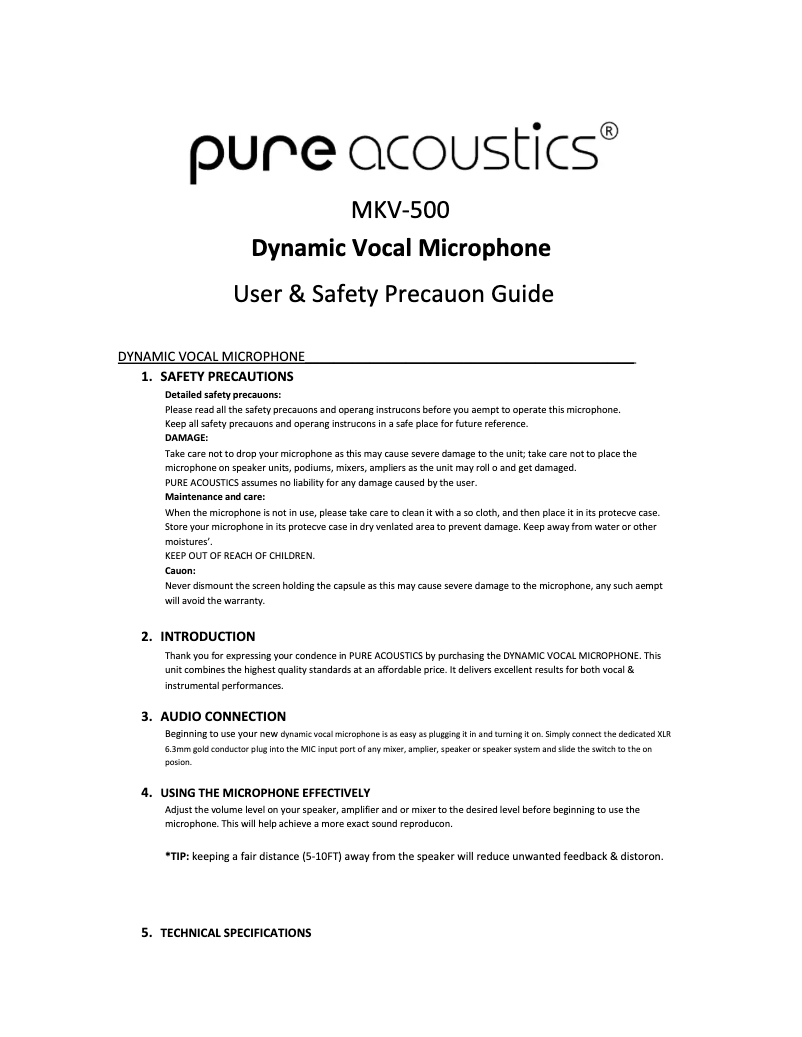 Page n°1 - Manuel utilisateur Pure Acoustics MKV 500