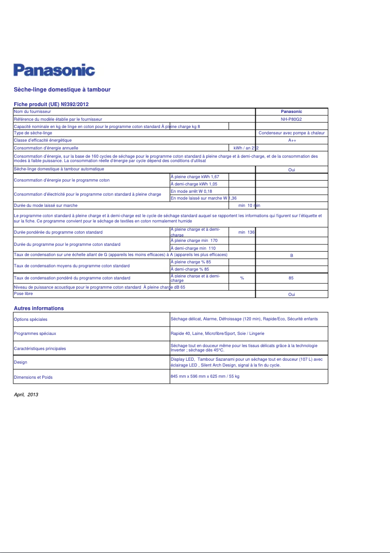Image de la première page du manuel de l'appareil NH-P80G2