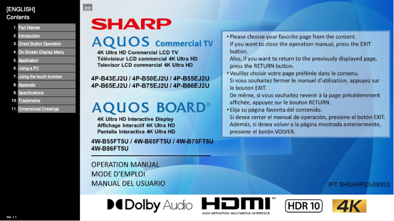 Page n°1 - Manuel utilisateur Sharp Aquos 4P-B86EJ2U