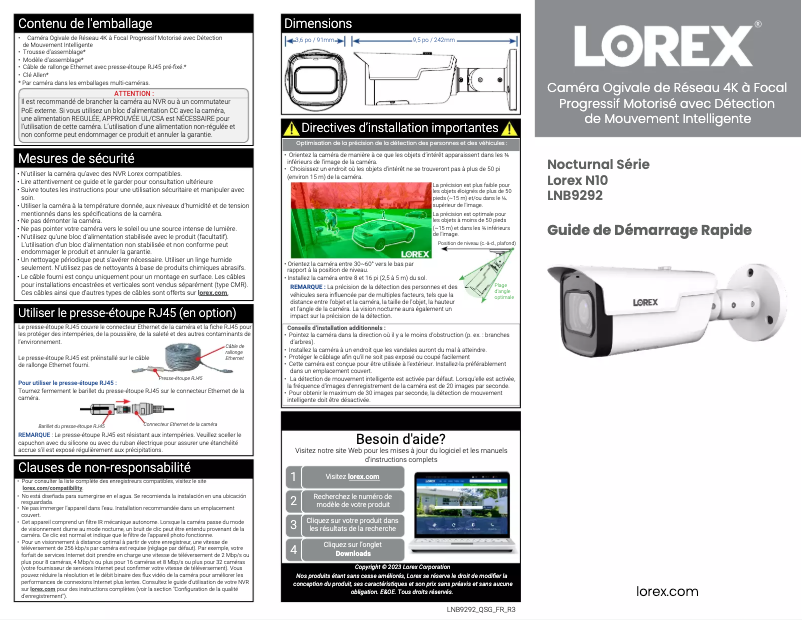Page n°1 - Manuel utilisateur Lorex LNB9292
