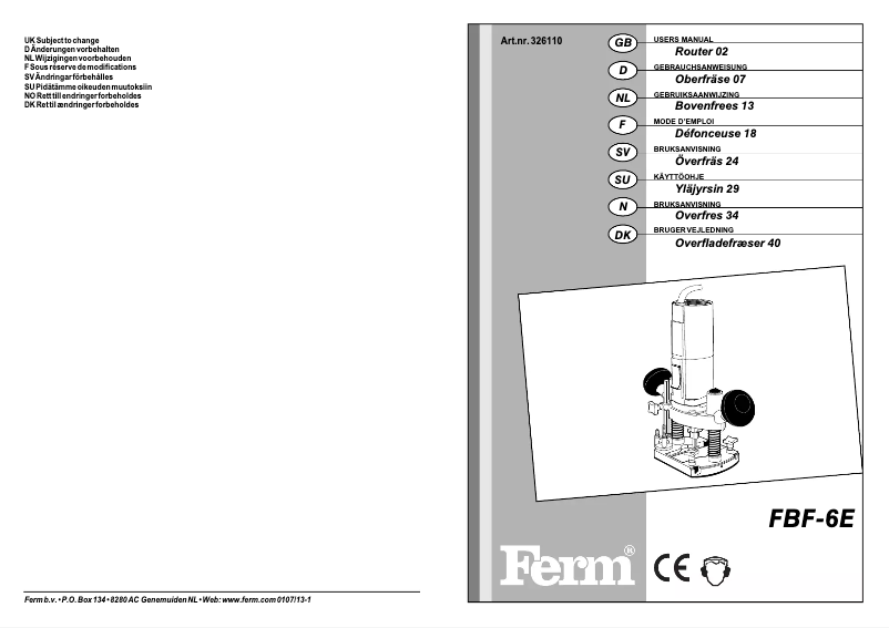 Page n°1 - Manuel utilisateur Ferm PRM1001