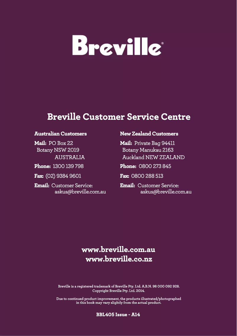 Page n°1 - Manuel utilisateur Breville the Kinetix Twist BBL405