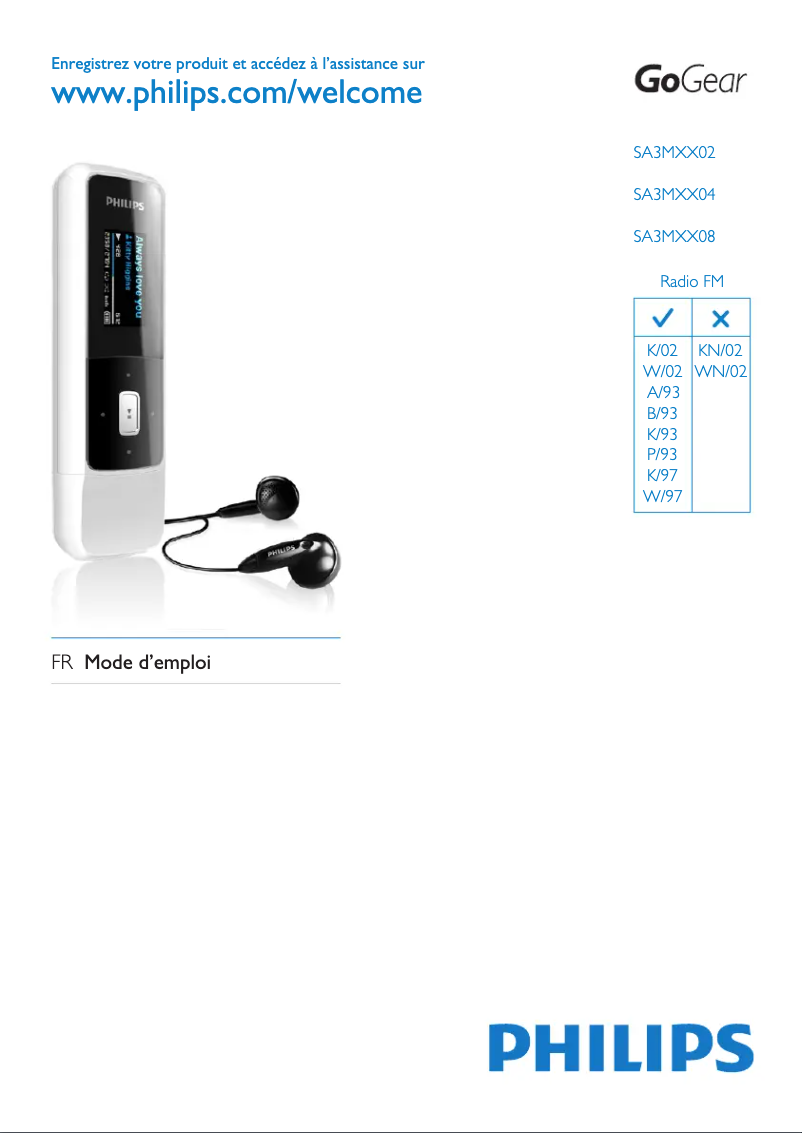 Image de la première page du manuel de l'appareil GoGear SA3MXX04KNOW