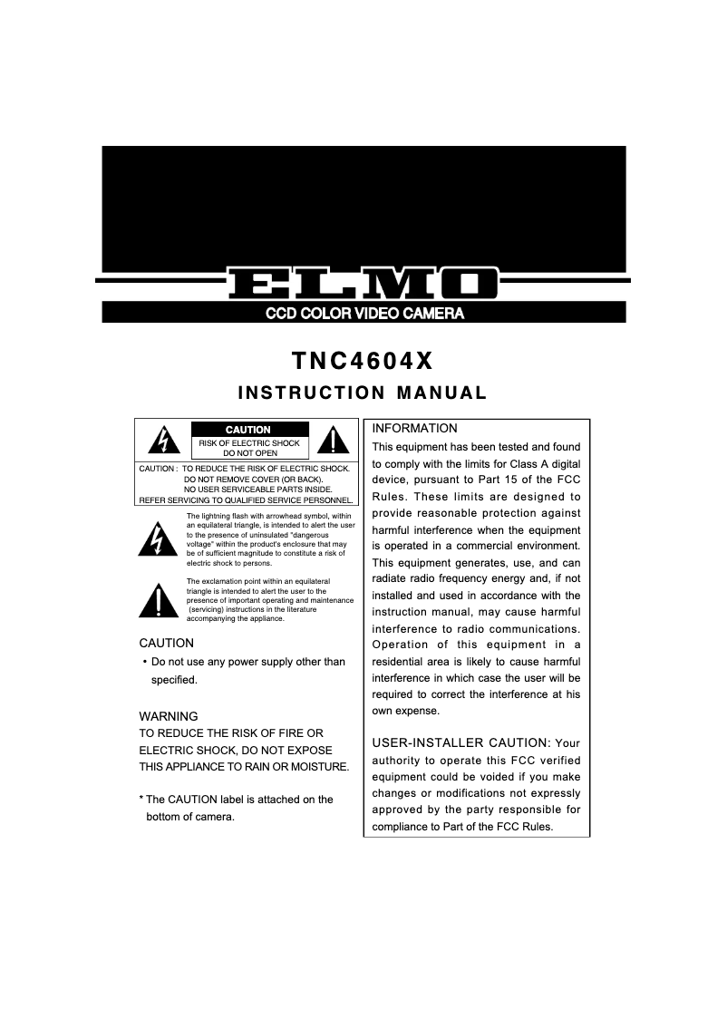 Page n°1 - Manuel utilisateur Elmo TNC4604X