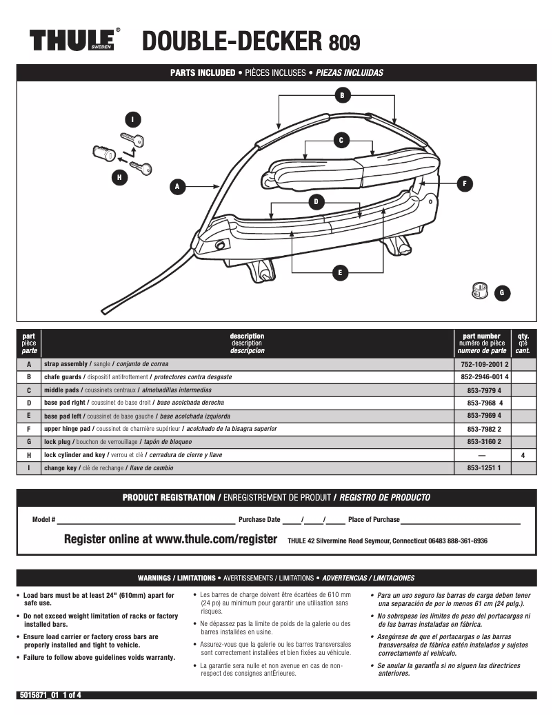 Page 1 de la notice Manuel utilisateur Thule Double Decker 809