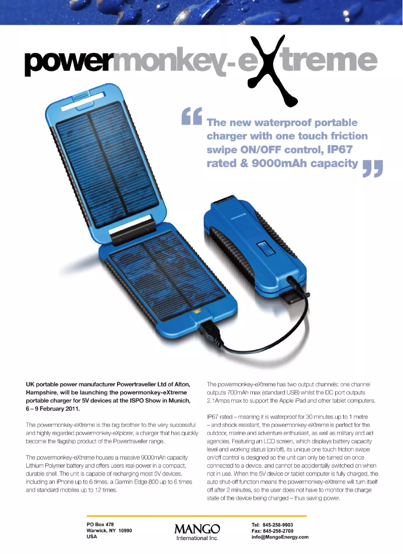 Image de la première page du manuel de l'appareil Powermonkey Extreme